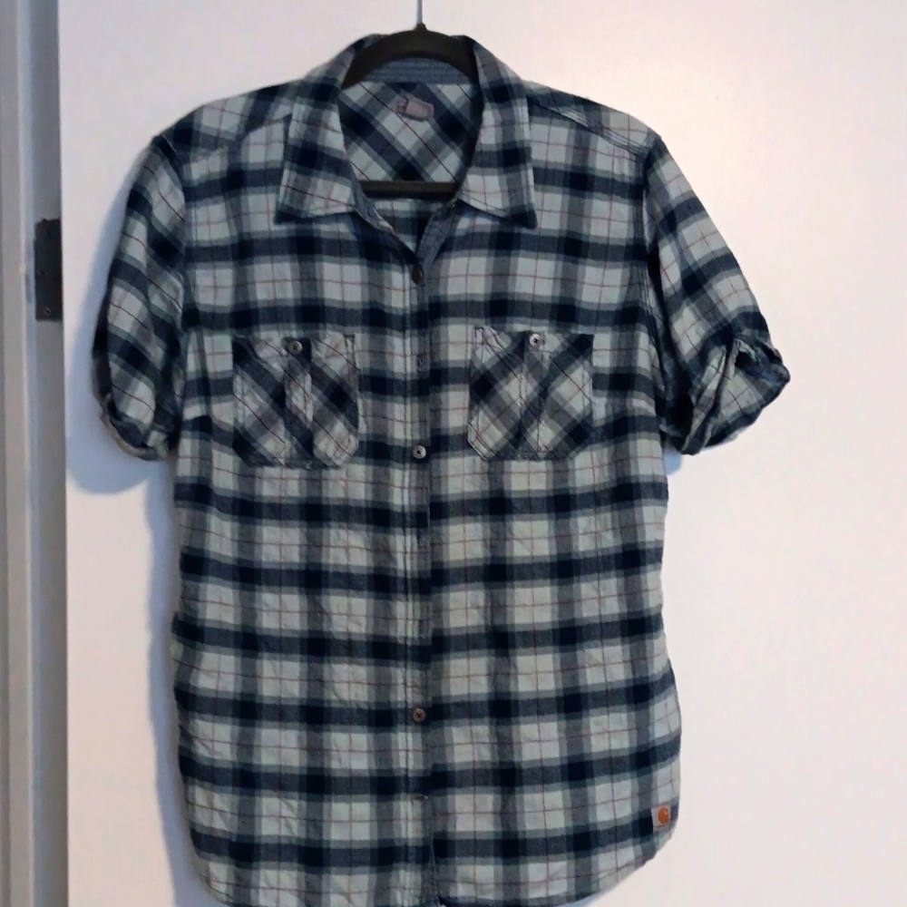 Carhartt women's shirt sleeve blue plaid shirt Size Large (12/14)